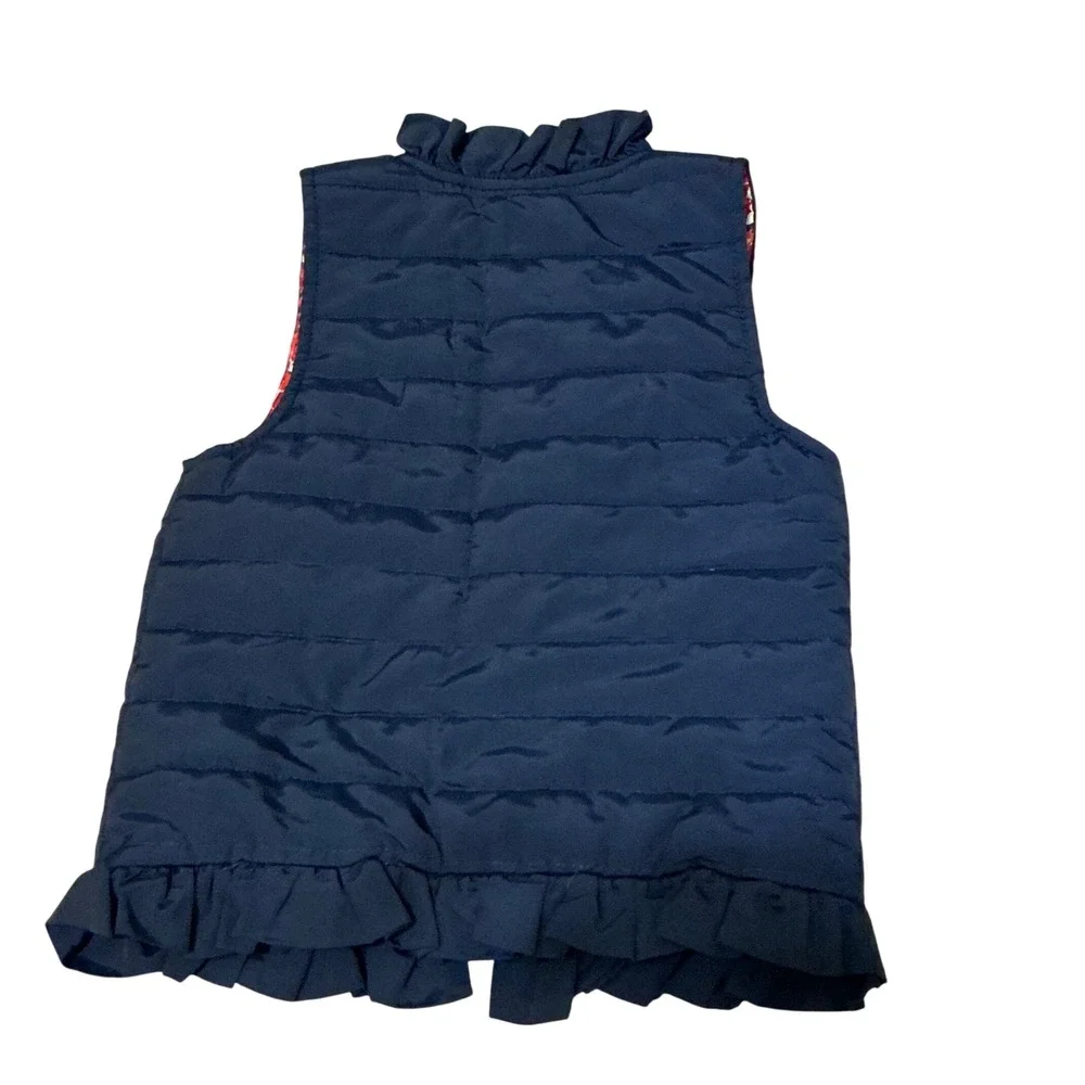 Copper Key Girls Navy Puffer Vest Floral Lining Ruffle Trim‎ Size 4/5